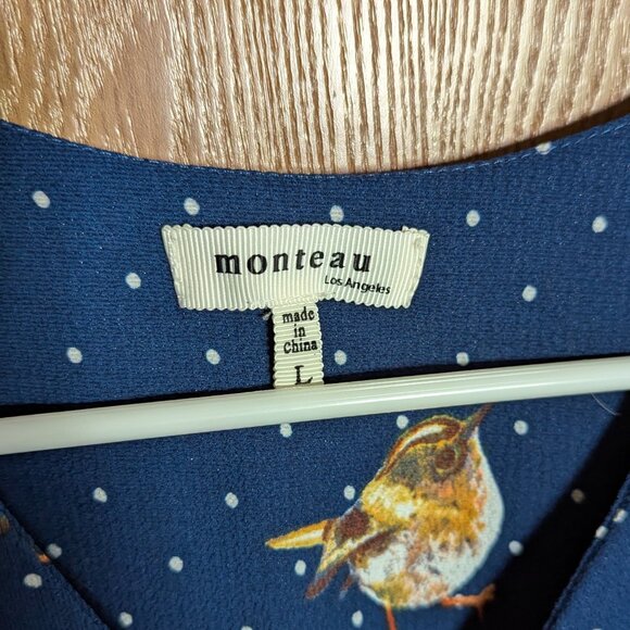 Monteau Navy Blue Bird Dress, L - Picture 3 of 5